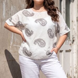 Paisley Print Cutwork Cotton Top
