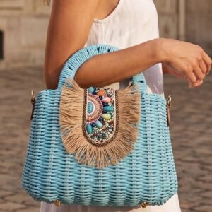 Beaded Tassel Detail Top Handle Hand Bag