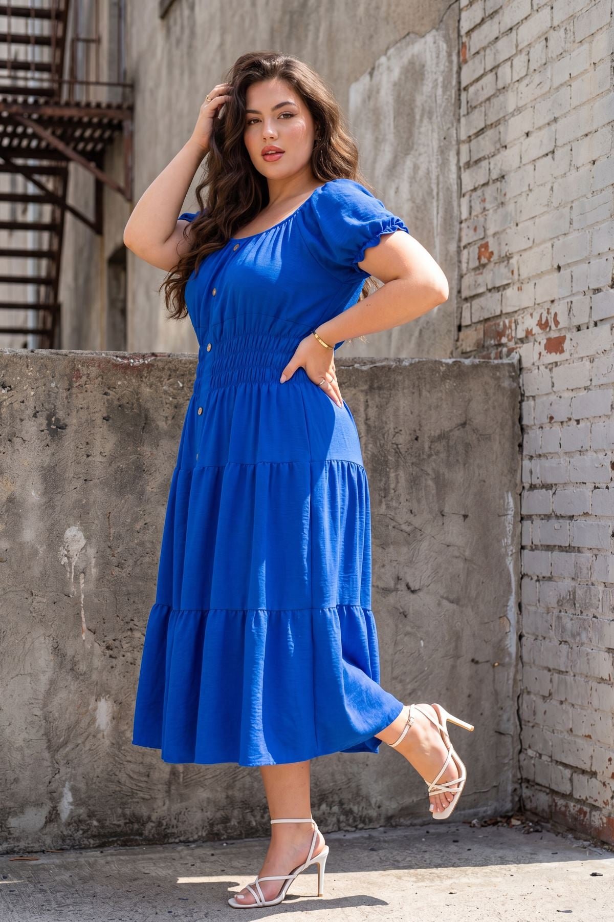 Plain Shirred Waist Tiered Dress view 3