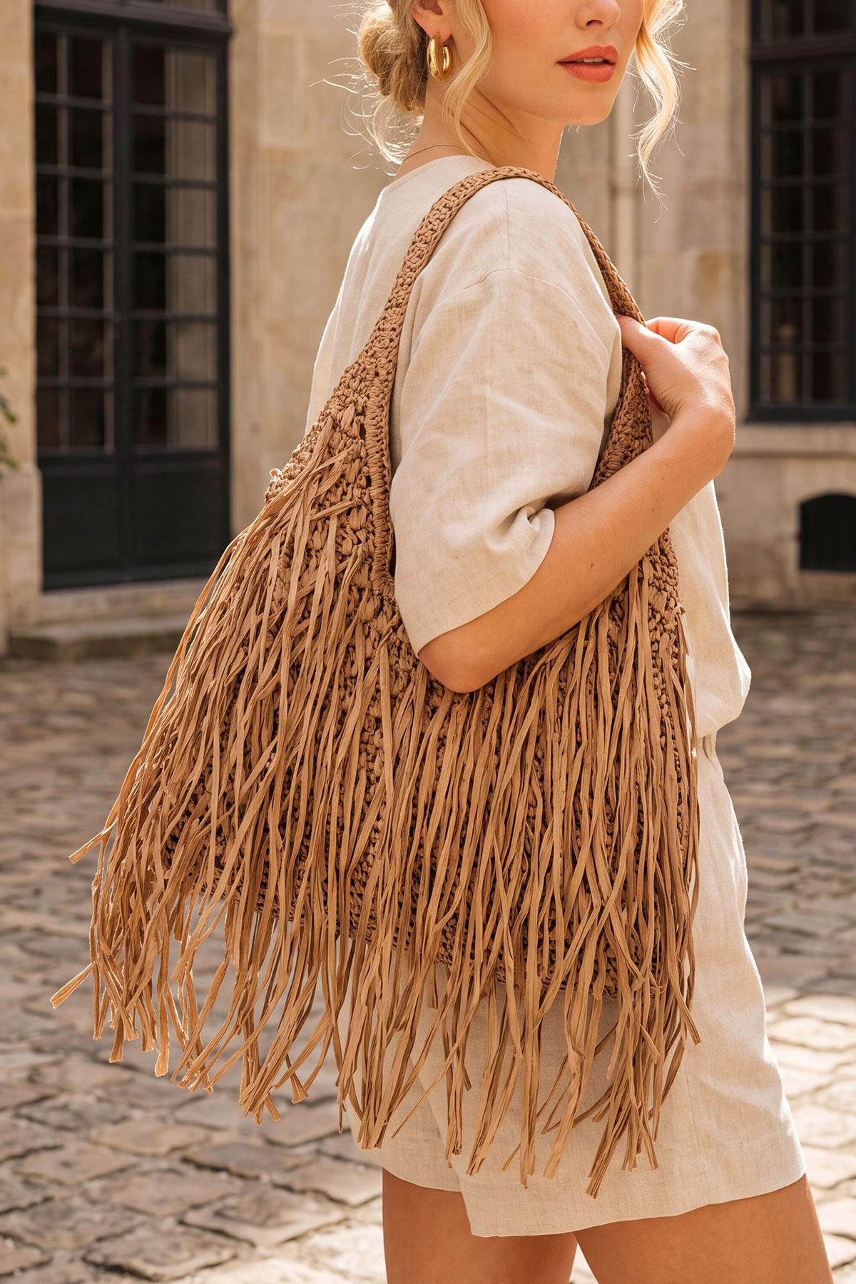 Crochet Tassel Detail Shoulder Bag view 3