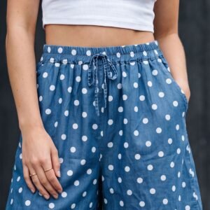 Polka Dot Print Pockets Drawstring Waistband Shorts