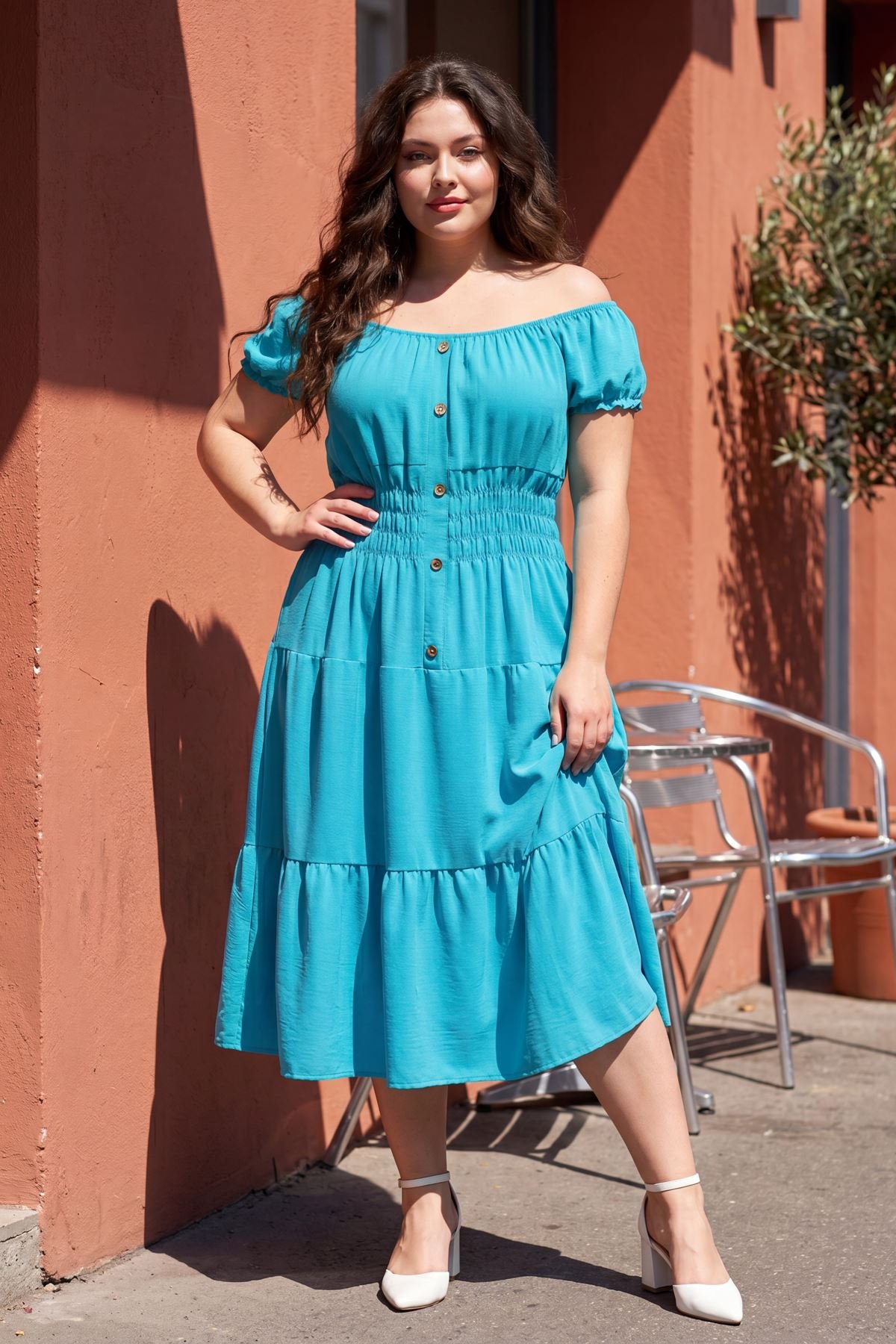 Plain Shirred Waist Tiered Dress view 2