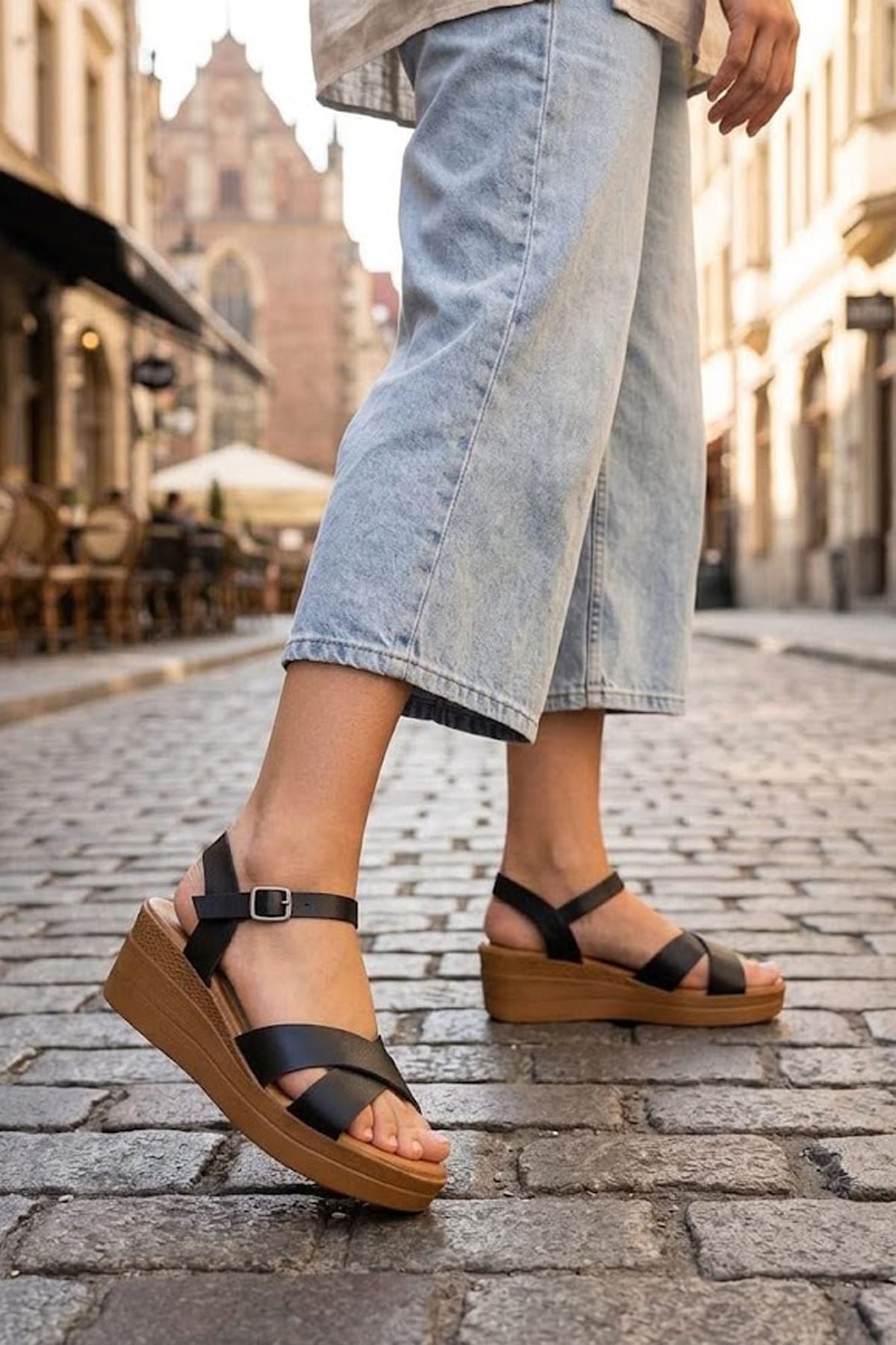 Cross Strap Ankle Strap Wedge Sandal
