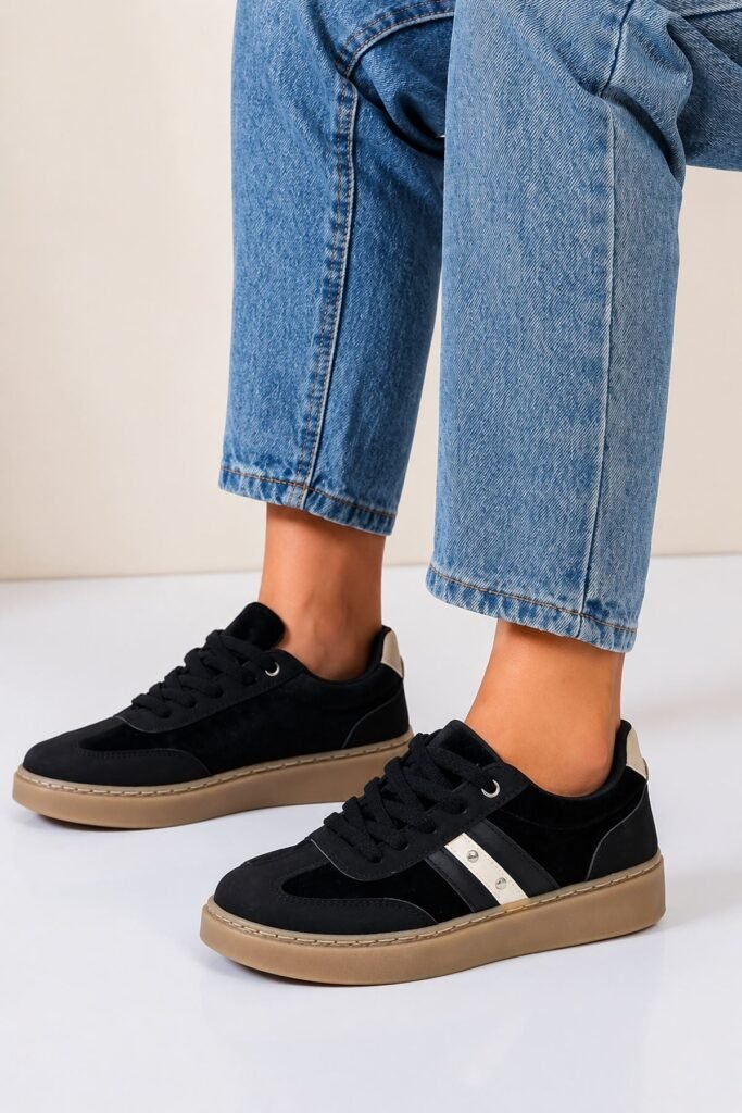 Contrast Stripe Detail Lace Up Platform Sneakers