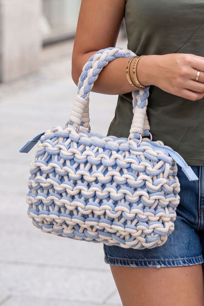 Chunky Knit Two Handle Shoulder Bag