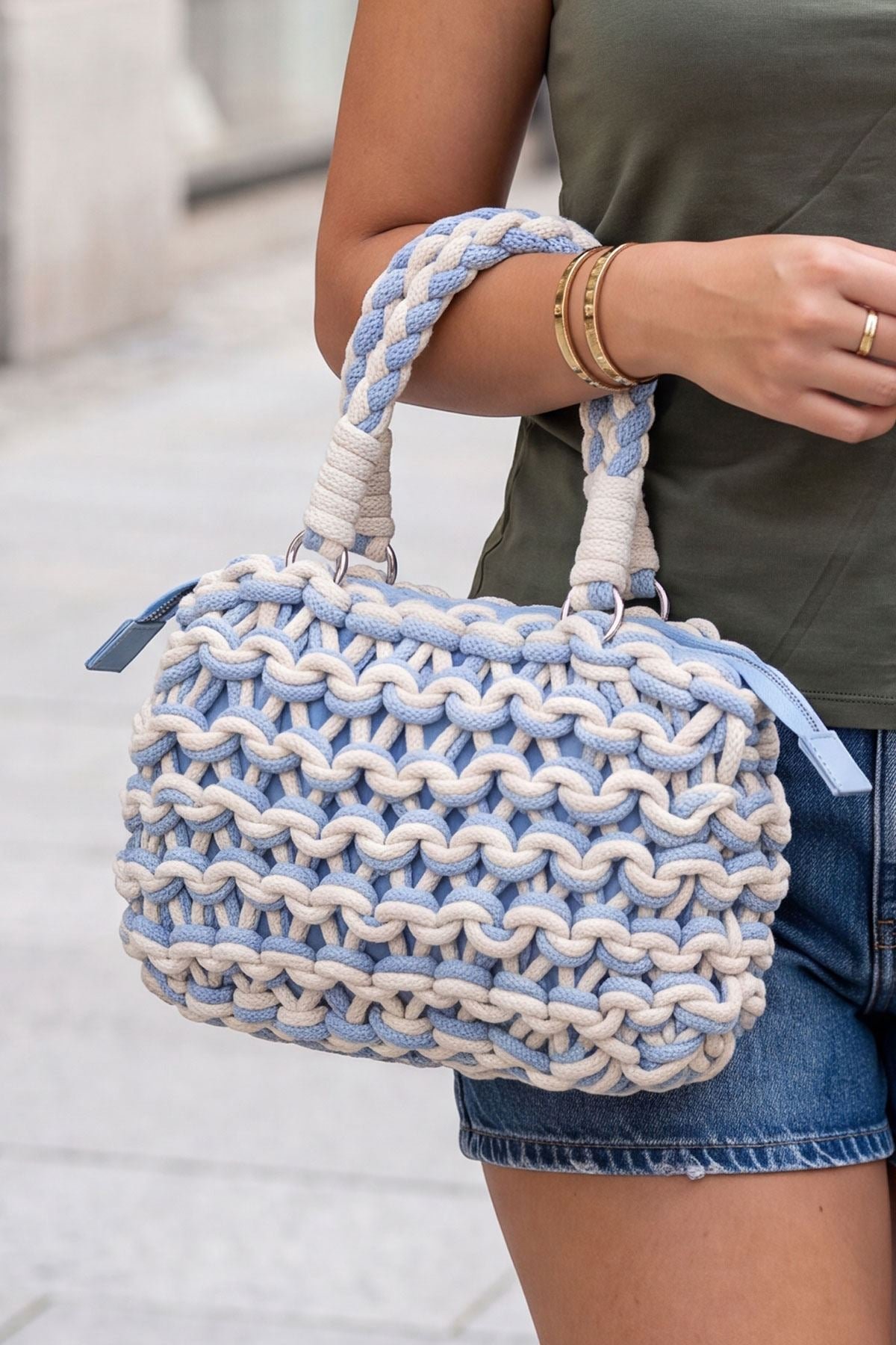 Chunky Knit Two Handle Shoulder Bag