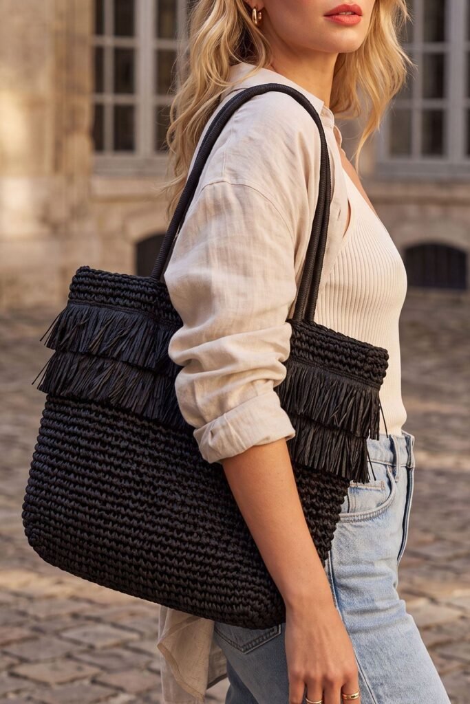 Crochet Fringe Detail Shoulder Bag