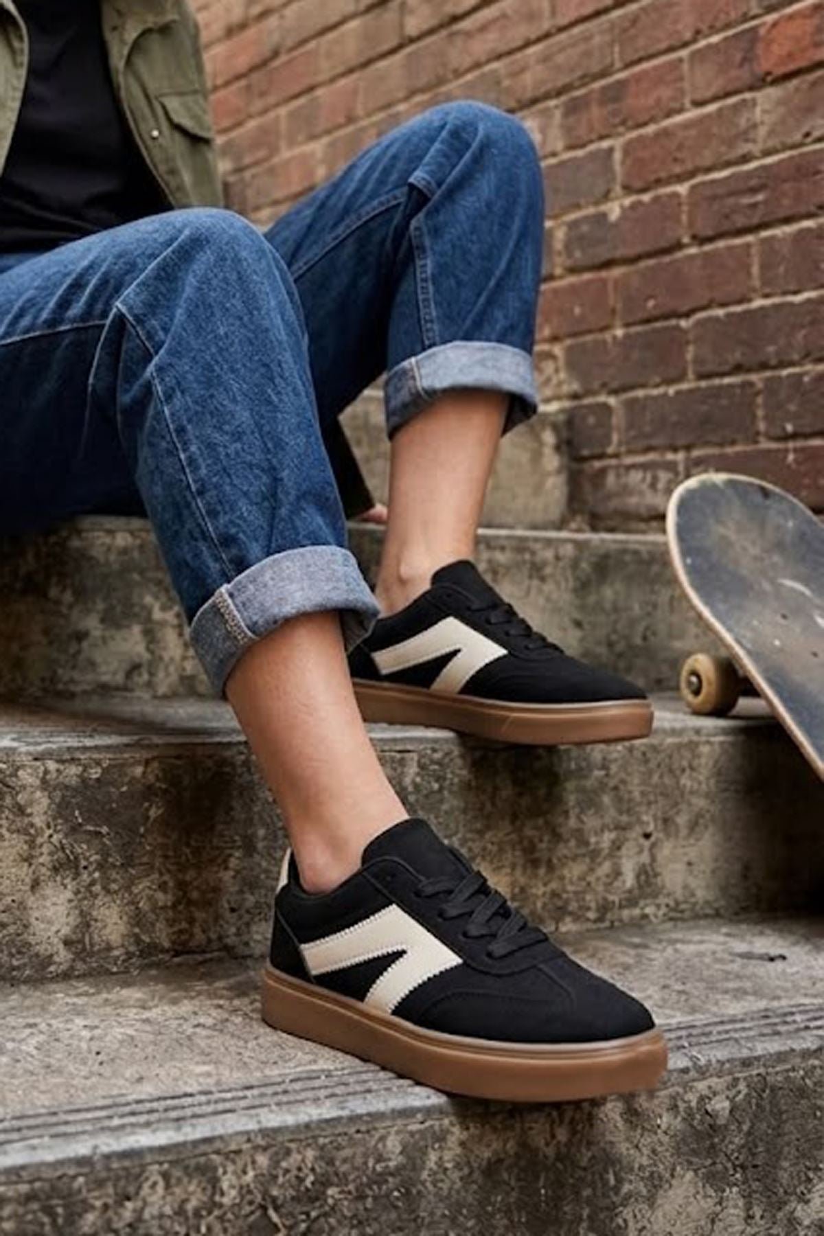 Suede Contrast Stripe Lace Up Trainer