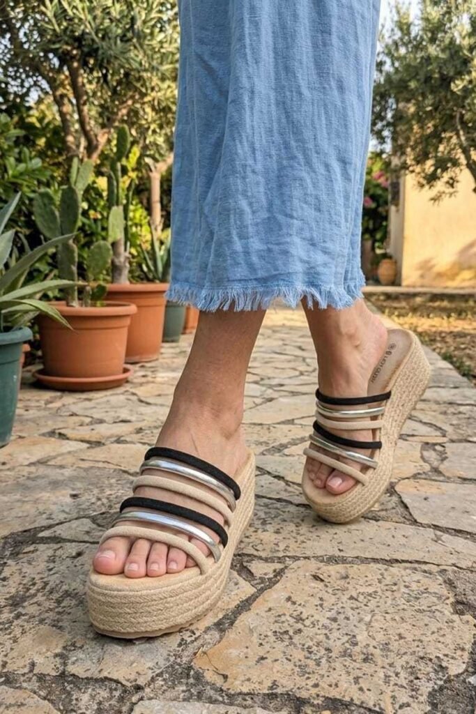 Multi Strap Espadrille Platform Slider