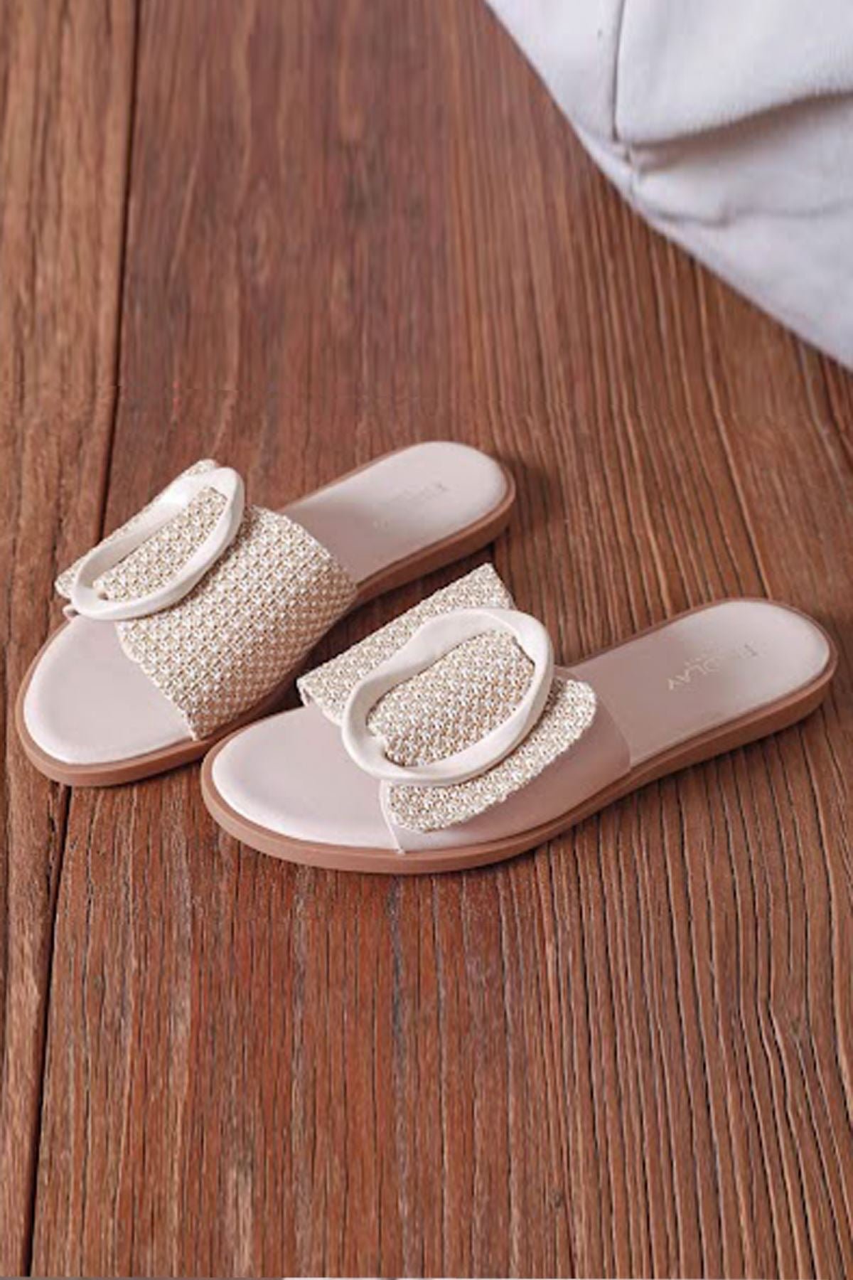 Buckle Detail Open Toe Flat Slider view 2